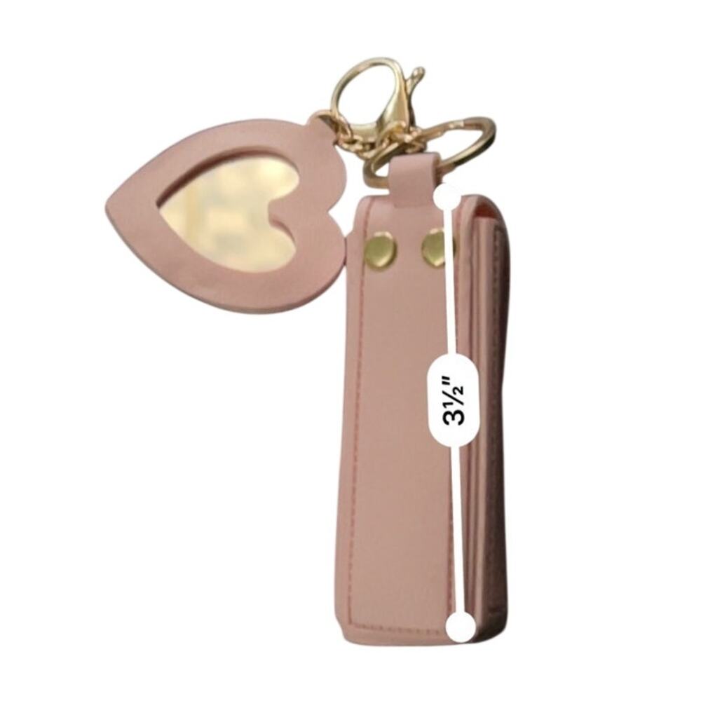 Red Heart Mirror Lip Gloss Balm Lipstick Holder Keychain Bottle Tote Bag Charm - Picture 4 of 5